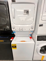 GE unitized Spacemaker 3.8 ft.³ washer, 5.9 ft.³ white on white electric dryer.. GUD27ESSMWW
