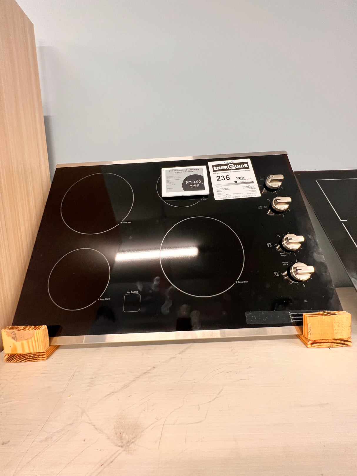 GE 30 inch stainless steel on black electronic cooktop. JP 3030 SJSS.