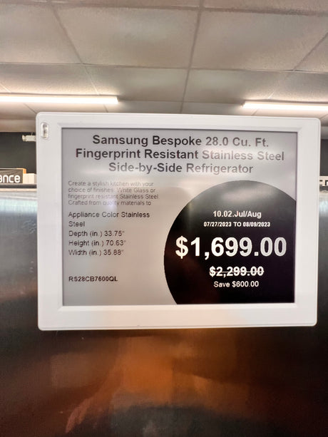 Samsung bespoke 28.0 ft.³ fingerprint resistant stainless steel side-by-side refrigerator. RS28CB7600QL.