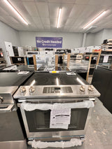 GE 30 inch stainless steel slide in electric convection range. JS760SPSS