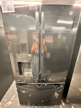 GE 25.6 ft.³ high gloss black freestanding French door refrigerator. GFE26GGMBB.