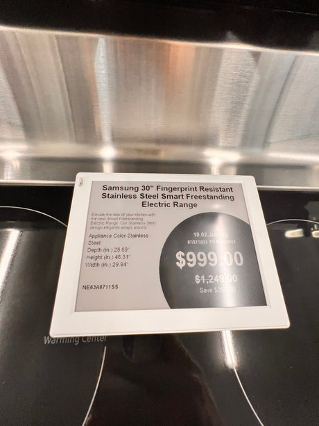 Samsung 30” Fingerprint Resistant Stainless Steel Smart Freestanding Electric range. NE63A6711SS
