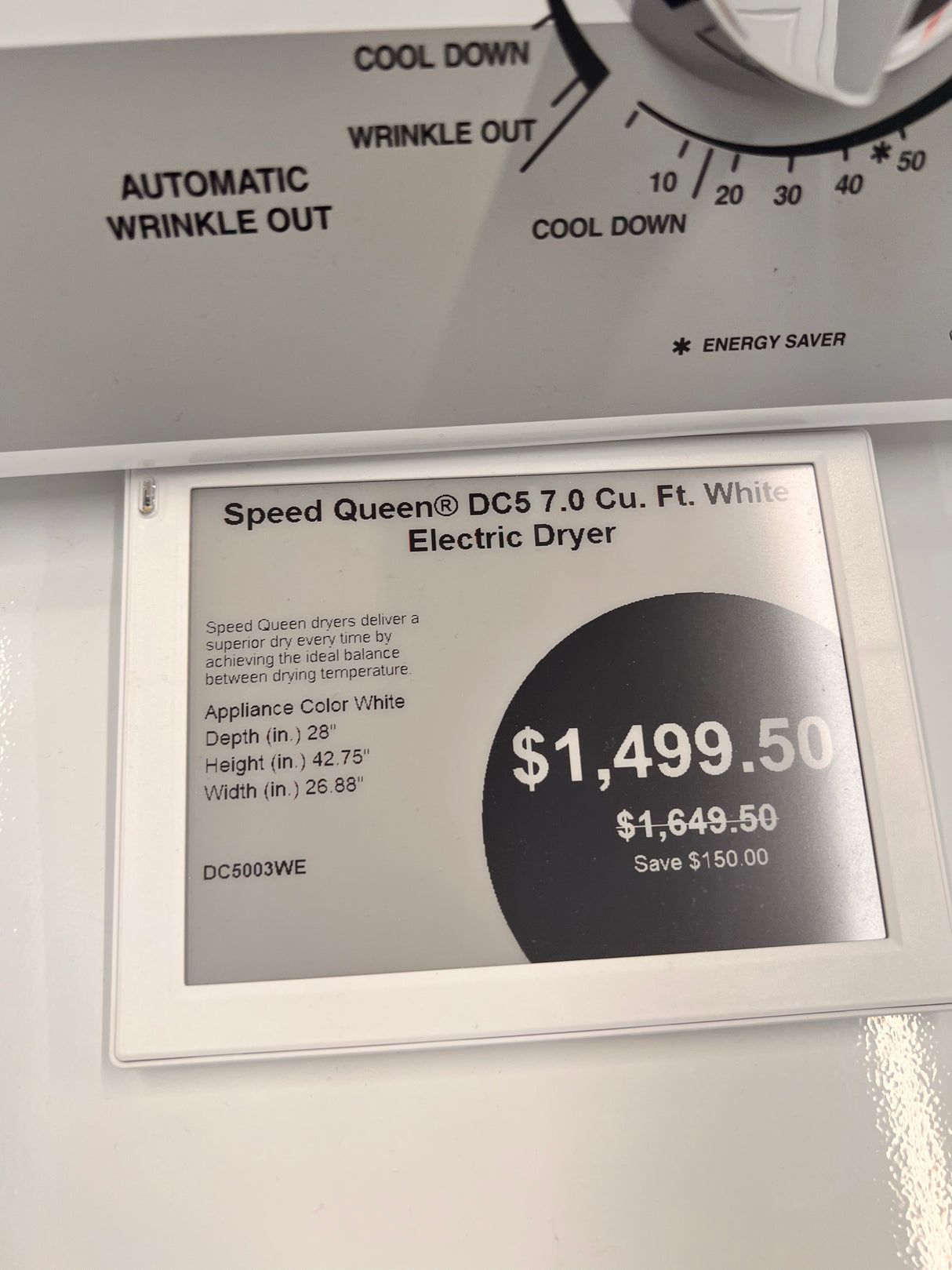 Speed queen DC5 7.0 ft.³ white electric dryer. DC5003WE.
