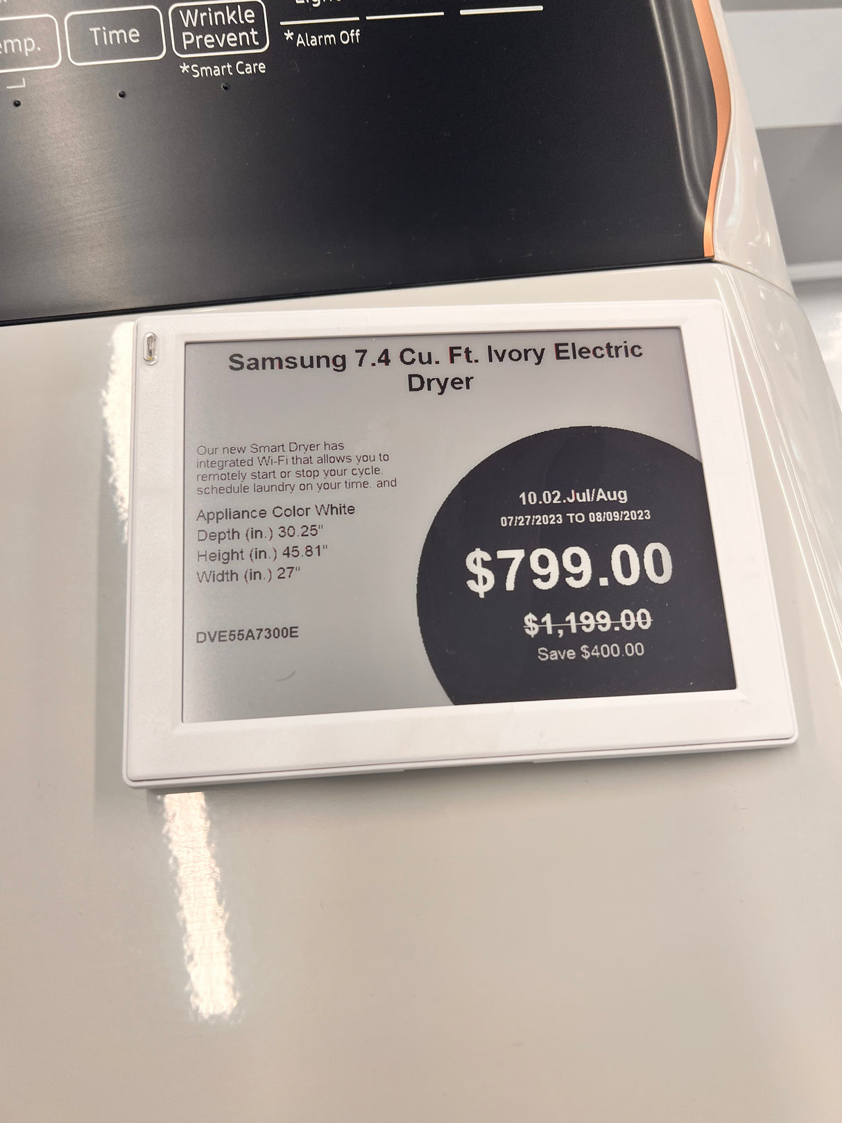 Samsung 7.4 ft.³ ivory electric dryer. DVE55A7300E.
