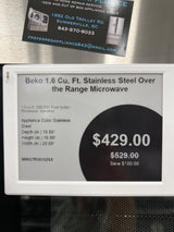 MWOTR30102SS BEKO 1.6 ft.³ stainless steel over the range microwave