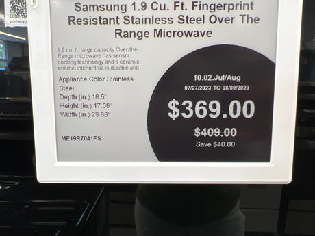 ME19R7041FS Samsung 1.9 ft.³ fingerprint resistant stainless steel over the range microwave