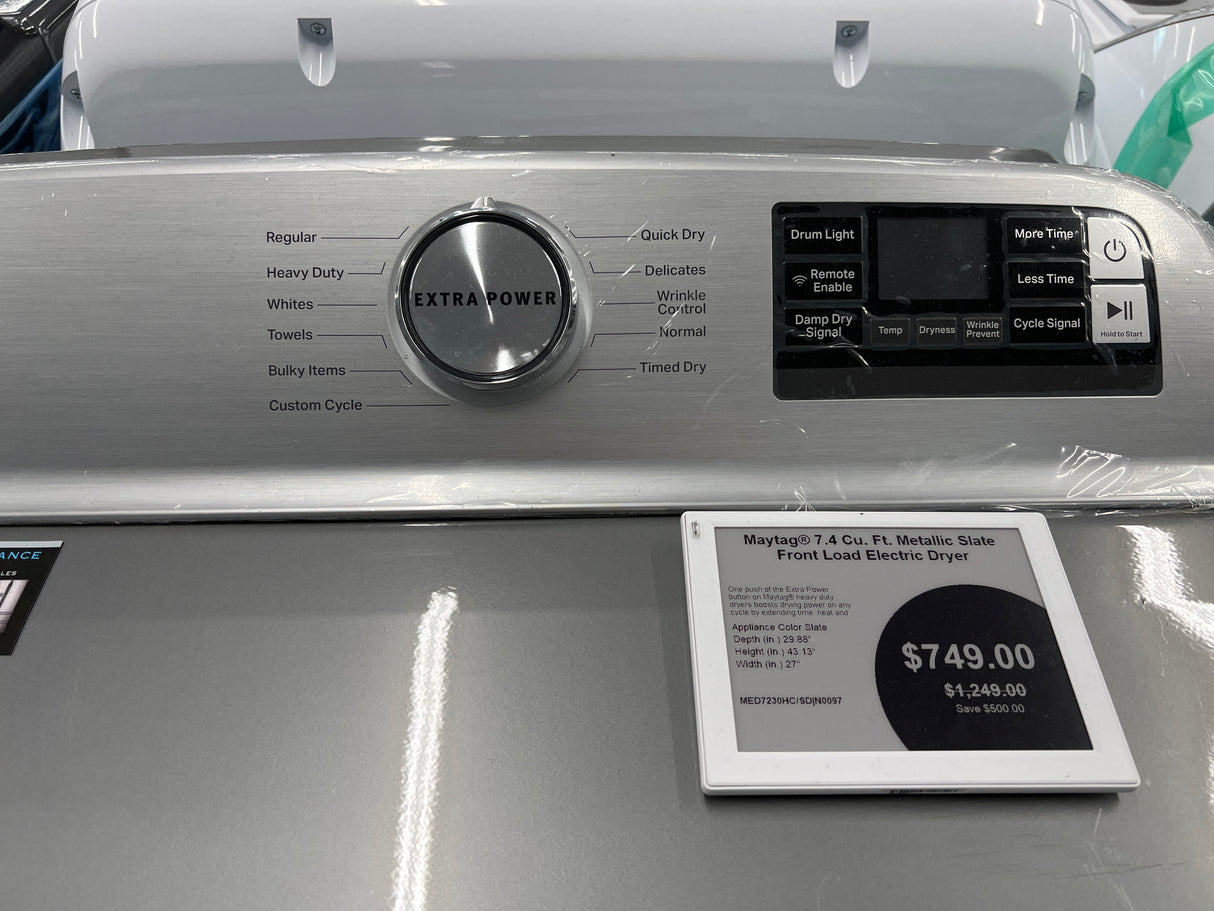 MED7230HC/SD Maytag, 7.4 ft.³ metallic slate front load electric dryer.