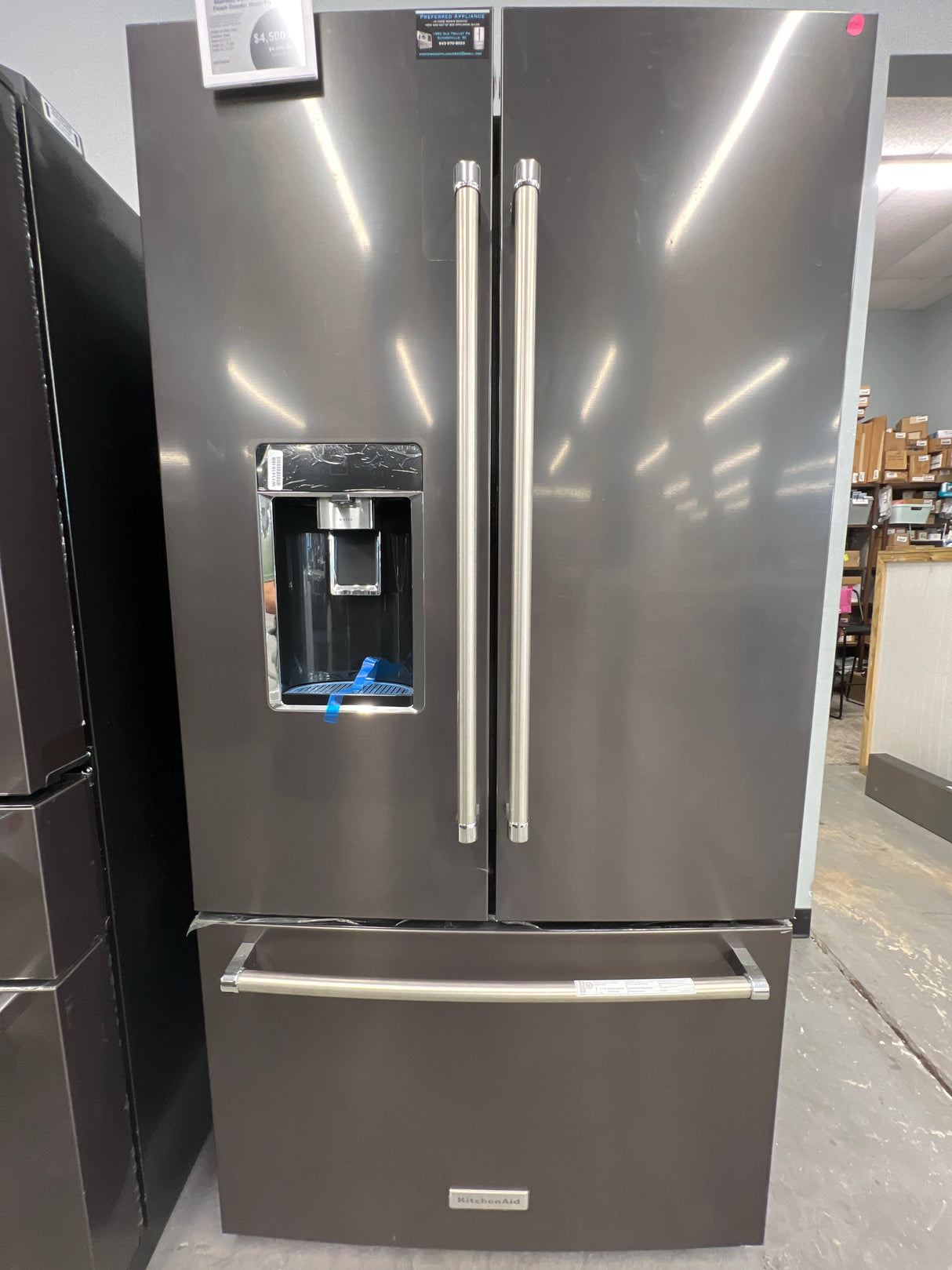 KRFC704FBS kitchenAid 23.8 ft.³ black stainless steel with print shield finish countertop to French door refrigerator.